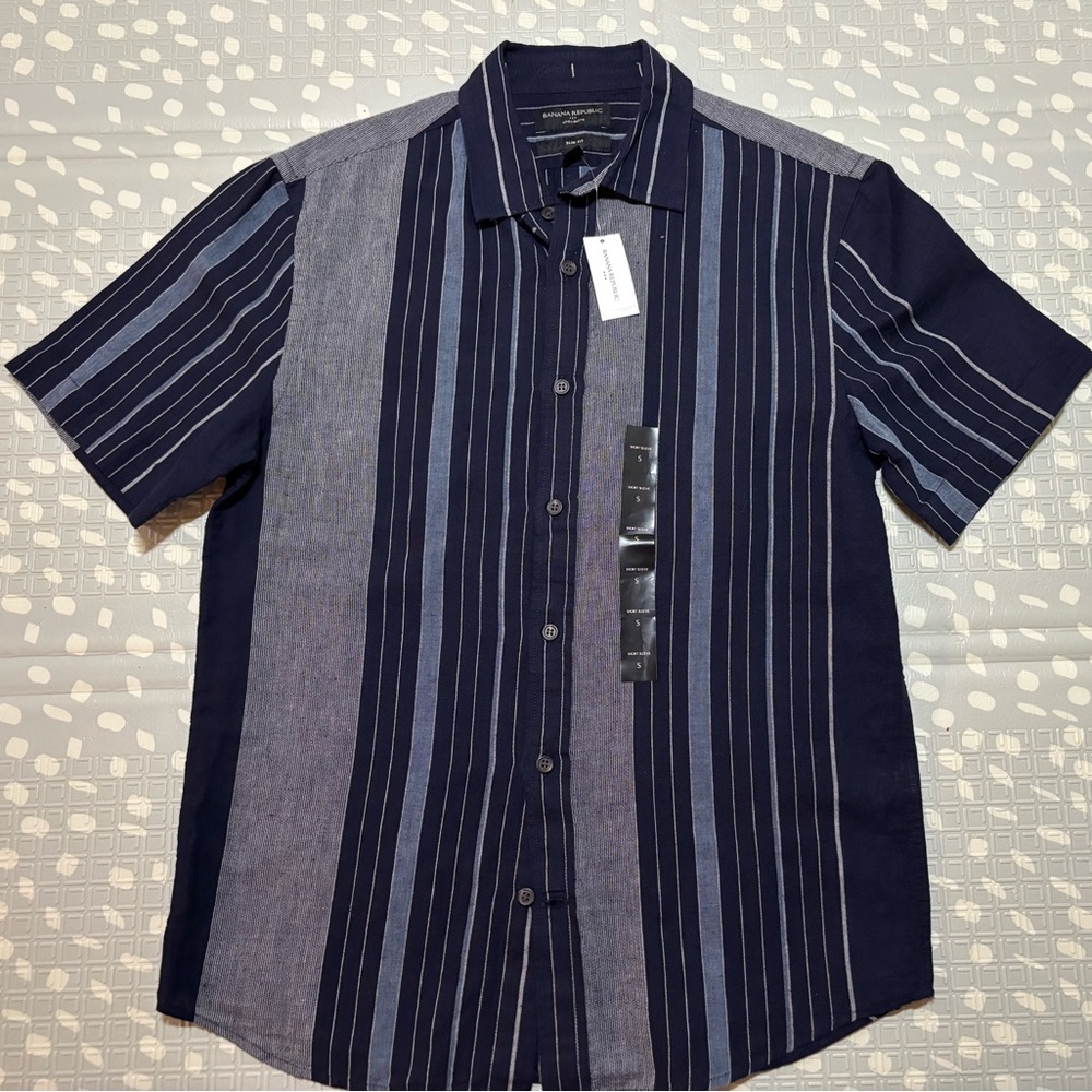 Banana Republic Navy and White Striped Shirt